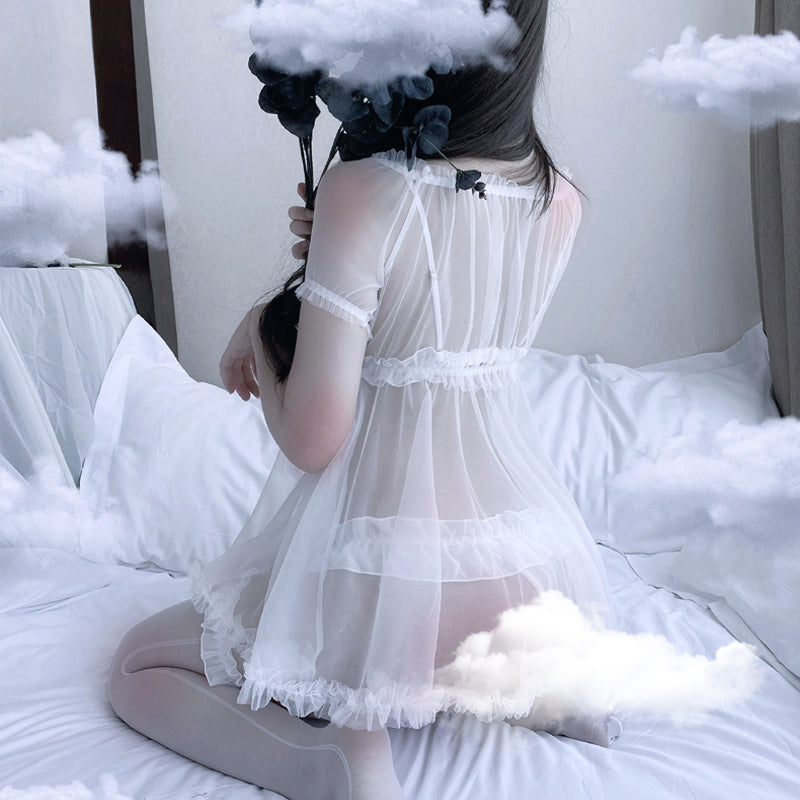 Lingerie White White Erotic Perspective Kawaii Lace Sleepwear Temptation