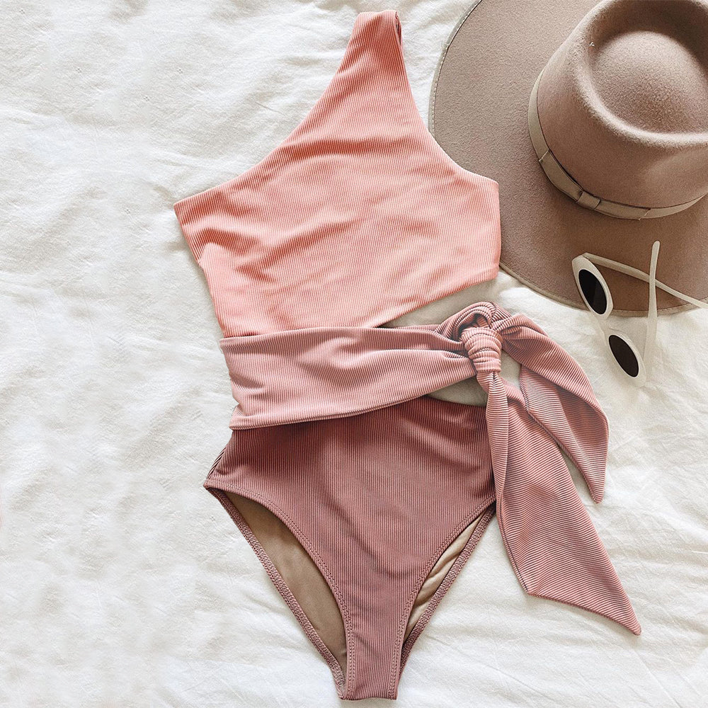 Sexy One Piece Swimsuit One Shoulder Bandage Swimsuits Printi Swimwear Women Backless Bathing Suit Beachwear Monokini Swim