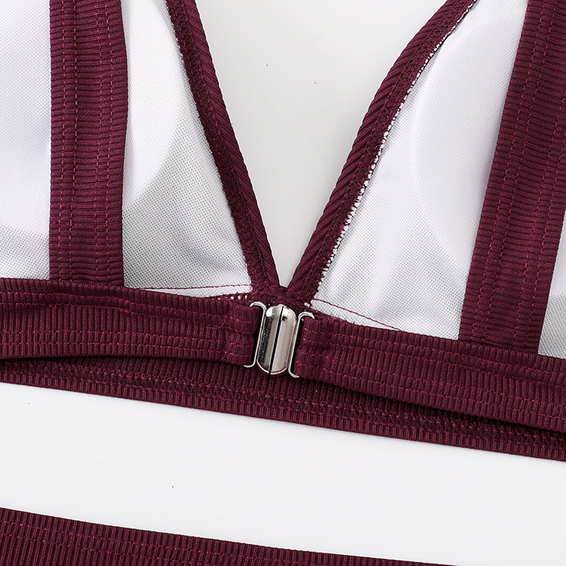 COOBBU Ribbed Bikini High Waist Swimsuit Women Push Up Swimwear Sexy V-Neck Biquini Solid Bathing Suit Bikini Set Beachwear