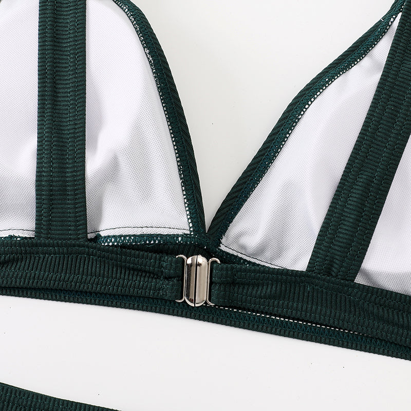 COOBBU Ribbed Bikini High Waist Swimsuit Women Push Up Swimwear Sexy V-Neck Biquini Solid Bathing Suit Bikini Set Beachwear