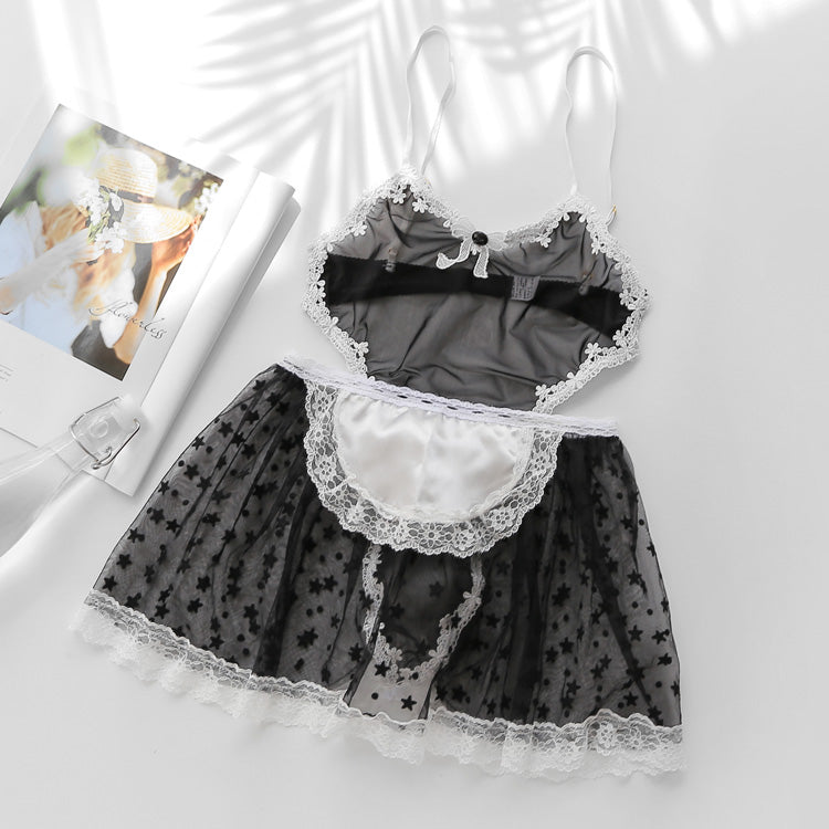 Japanese Kawaii Mesh Lolita Bunny Sexy Lingerie Anime Cosplay Costumes Lolita Female Backless Lace Strap Nightdress Maid Outfit