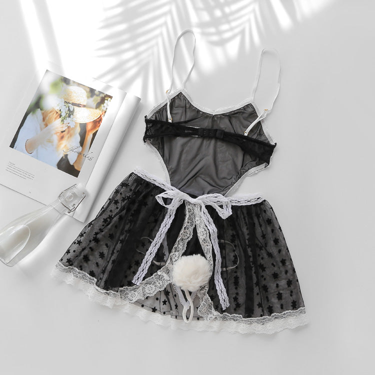 Japanese Kawaii Mesh Lolita Bunny Sexy Lingerie Anime Cosplay Costumes Lolita Female Backless Lace Strap Nightdress Maid Outfit