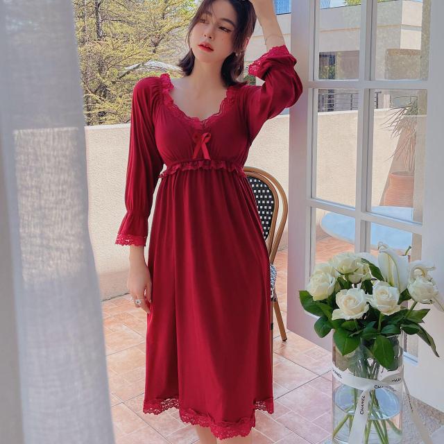 Lace Trim Sleep Dress Women Nightgown Sexy Modal Sleepwear Intimate Lingerie Nightwear Home Dressing Gown Lounge Robe