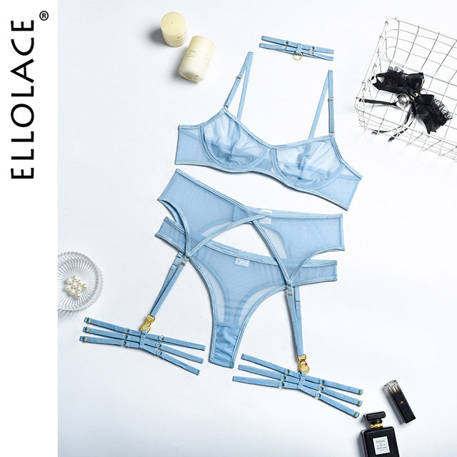 Ellolace Set Woman 4 Pieces Sexy Erotic Lingerie Underwear Bra