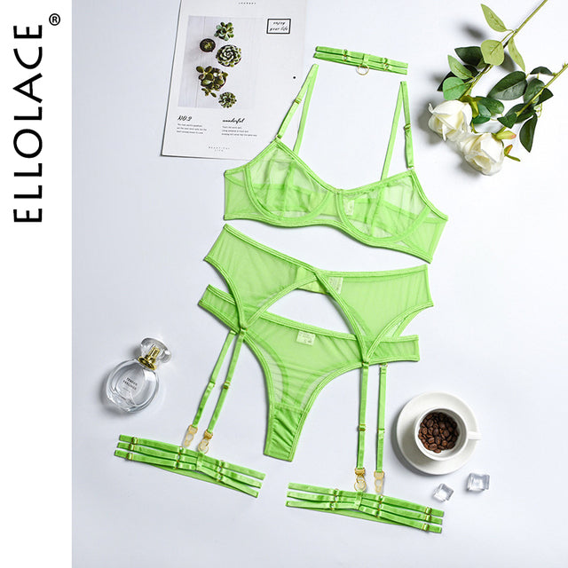 Ellolace Set Woman 4 Pieces Sexy Erotic Lingerie Underwear Bra