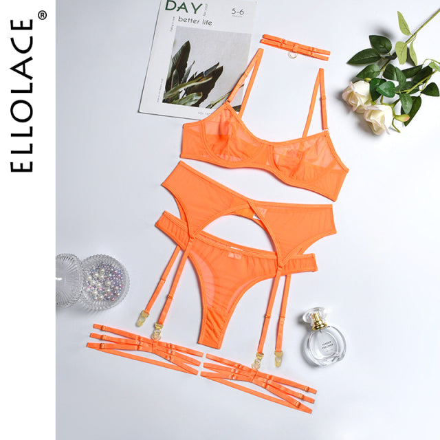 Ellolace Set Woman 4 Pieces Sexy Erotic Lingerie Underwear Bra