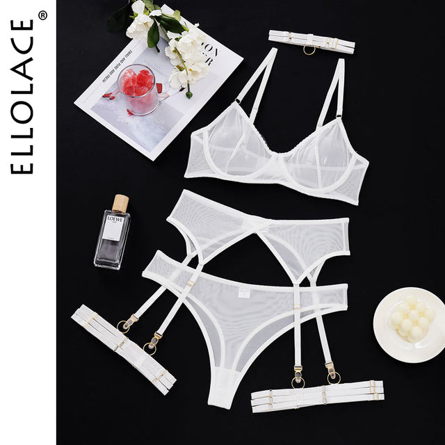 Ellolace Set Woman 4 Pieces Sexy Erotic Lingerie Underwear Bra