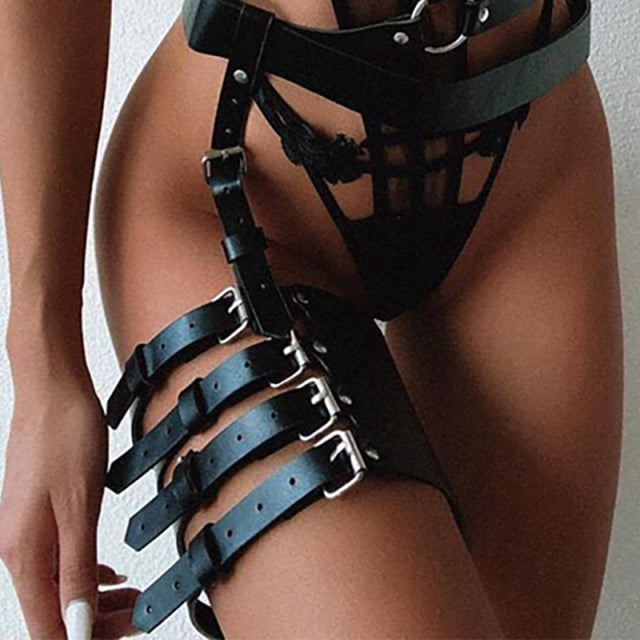 Harness Women Leather Bondage Goth Clothes Punk Adjustable Suspender Metal Belt Sexy Lingerie Gothic Fashion Buttocks Bra Rave