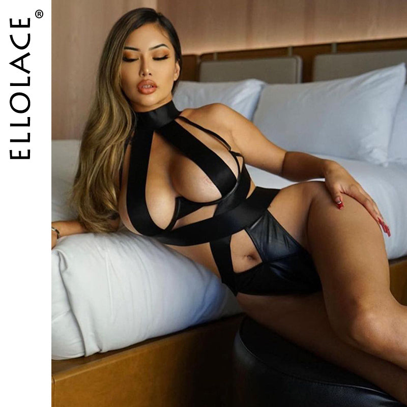 Ellolace Bandage Sexy Lingerie Bodysuit Women Halter Hollow Out Exotic Clothes Black Porn Bottom Whore Sissy Hot Sensual Body