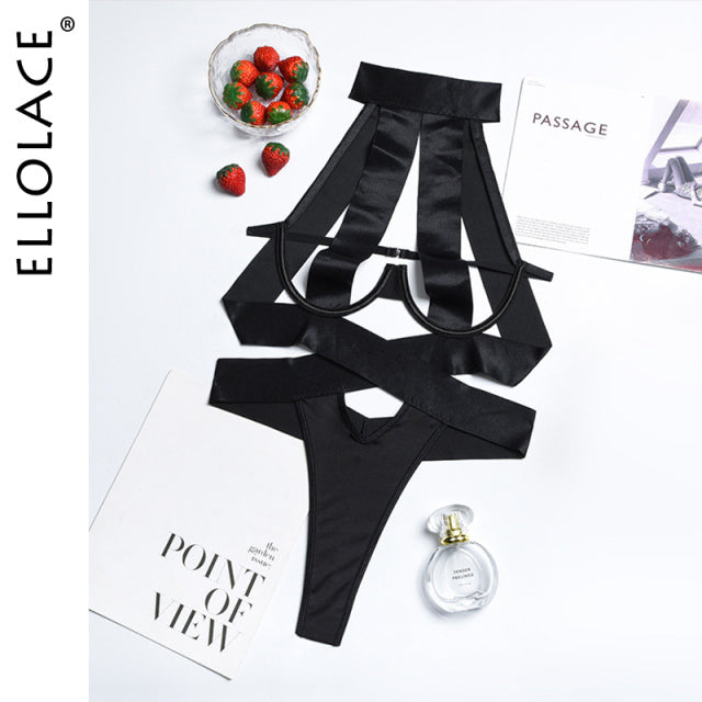 Ellolace Bandage Sexy Lingerie Bodysuit Women Halter Hollow Out Exotic Clothes Black Porn Bottom Whore Sissy Hot Sensual Body