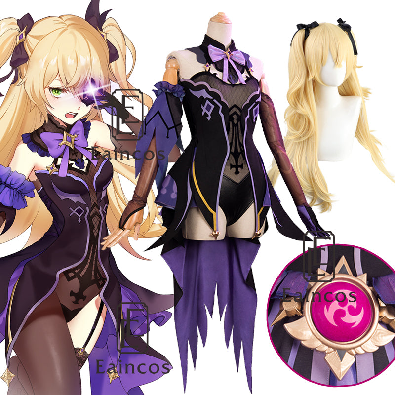 Game Genshin Impact Fischl Cosplay Costume Wigs Shoes Anime Outfits Dress Halloween Carnival Uniforms