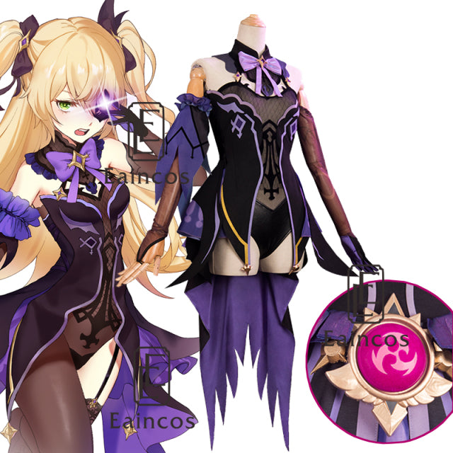 Game Genshin Impact Fischl Cosplay Costume Wigs Shoes Anime Outfits Dress Halloween Carnival Uniforms