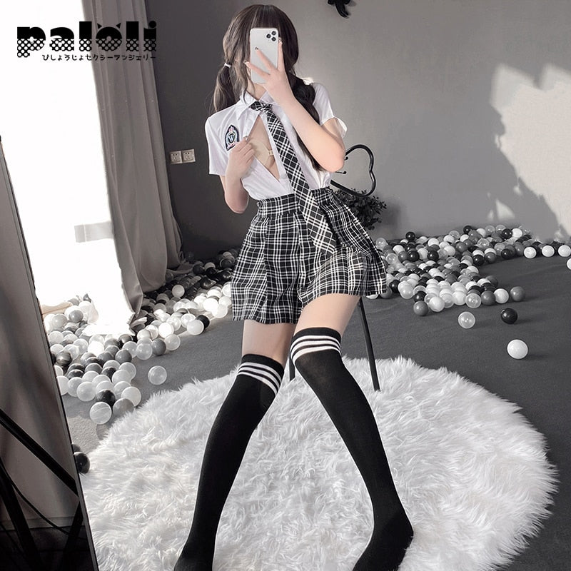 Paloli Japanese Student Girls School Uniform Black White Lingerie JK Suit Pleated Skirt Women Night Roleplay Temptation Outfits