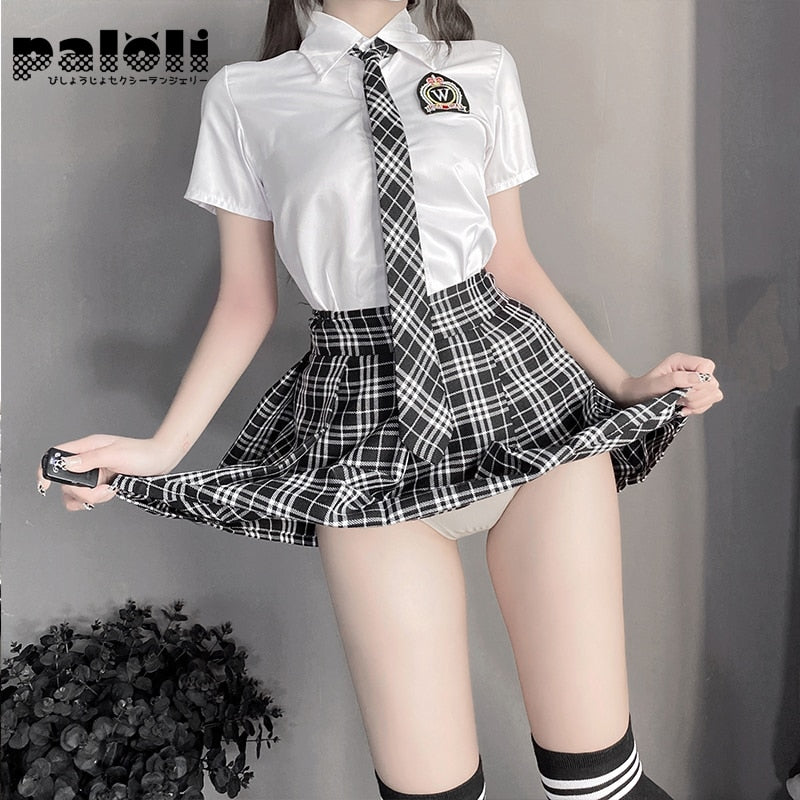 Paloli Japanese Student Girls School Uniform Black White Lingerie JK Suit Pleated Skirt Women Night Roleplay Temptation Outfits