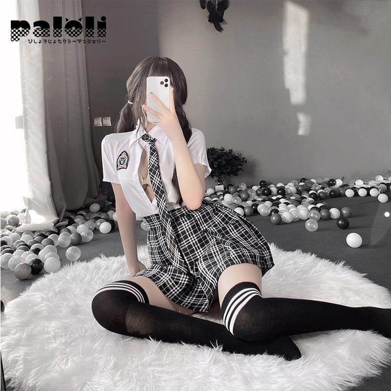Paloli Japanese Student Girls School Uniform Black White Lingerie JK Suit Pleated Skirt Women Night Roleplay Temptation Outfits