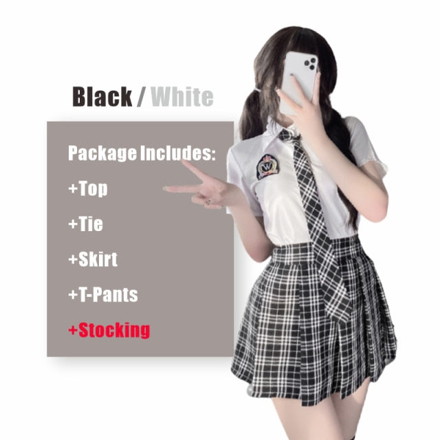 Paloli Japanese Student Girls School Uniform Black White Lingerie JK Suit Pleated Skirt Women Night Roleplay Temptation Outfits