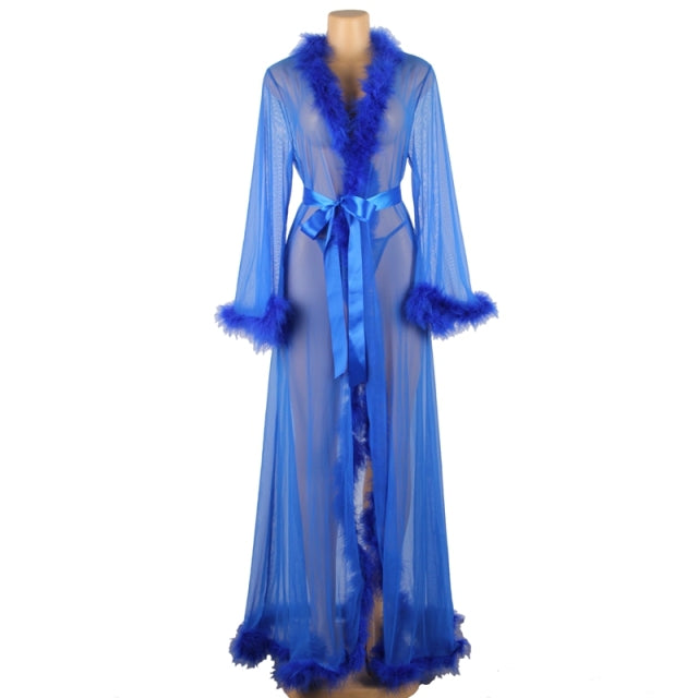 Comeondear Plus Size Lace Robes Kimono Fur Wedding Robe For Bridesmaids And Bride Robe Mesh Sleepwear Night Gown Sexy Lingerie