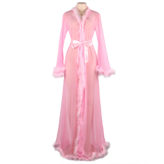 Comeondear Plus Size Lace Robes Kimono Fur Wedding Robe For Bridesmaids And Bride Robe Mesh Sleepwear Night Gown Sexy Lingerie
