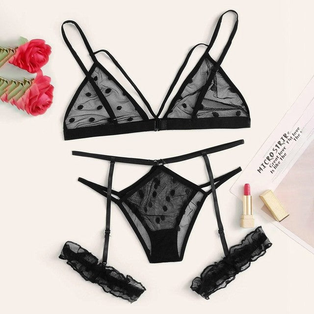 Lace Lingerie Underwear Set Black Transparent Lace Temptation