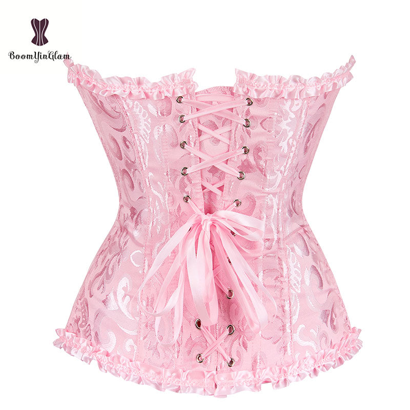 Green Apricot Red White Purple Steampunk Korset Women Lingeries  Dance Wearing Costumes Floral Lace Boned Corsets And Bustiers