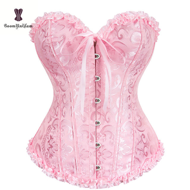 Green Apricot Red White Purple Steampunk Korset Women Lingeries  Dance Wearing Costumes Floral Lace Boned Corsets And Bustiers