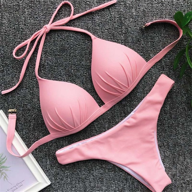 Sexy Micro Bikinis Push Up Swimwear Women Solid Swimming Suit Swim Bathing Suit Brazilian Biquini Monokini Bikini