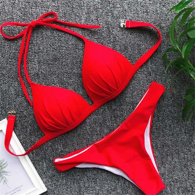 Sexy Micro Bikinis Push Up Swimwear Women Solid Swimming Suit Swim Bathing Suit Brazilian Biquini Monokini Bikini