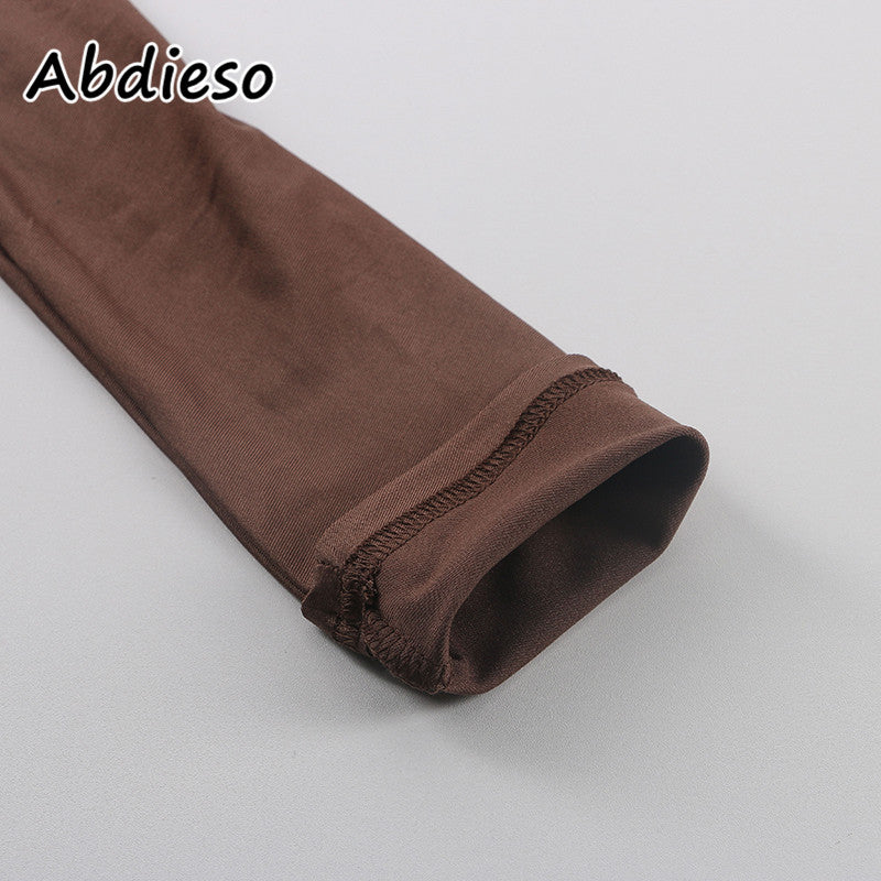 Abdieso Hollow Out Women T Shirts Sexy Halter Crop Top Y2K Black Brown Long Sleeve T Shirts Casual Tops Streetwear