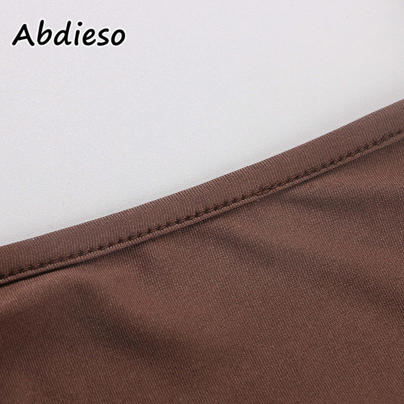 Abdieso Hollow Out Women T Shirts Sexy Halter Crop Top Y2K Black Brown Long Sleeve T Shirts Casual Tops Streetwear