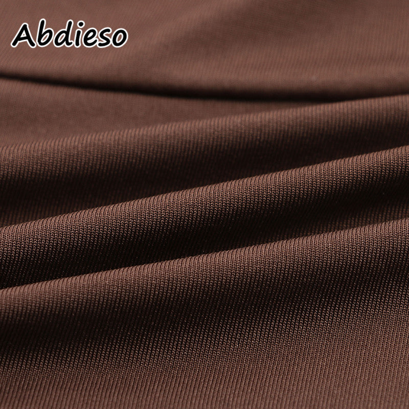 Abdieso Hollow Out Women T Shirts Sexy Halter Crop Top Y2K Black Brown Long Sleeve T Shirts Casual Tops Streetwear