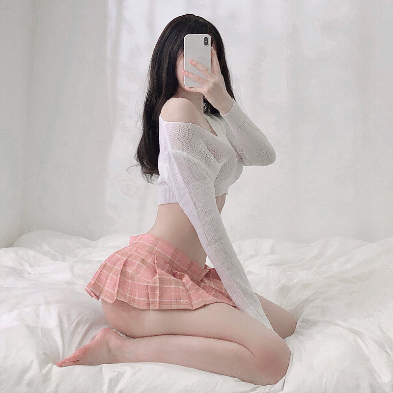 Korea Style Sweater College Student JK Suit Women Sexy Lingerie  Porno Temptation School Uniform Top With Mini Skirt Costumes