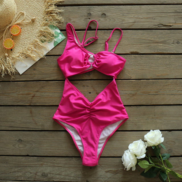 Cut Out One Piece Swimsuit Women Push Up Swimming Suit Bathing Suit Halter Beachwear Monokini XL One Piece Swimwear Women