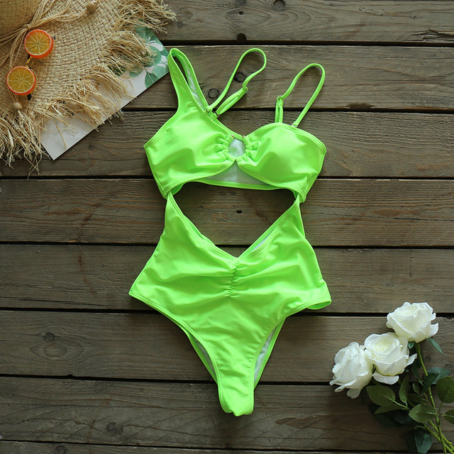 Cut Out One Piece Swimsuit Women Push Up Swimming Suit Bathing Suit Halter Beachwear Monokini XL One Piece Swimwear Women