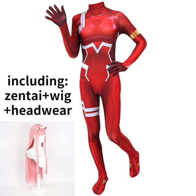 Zero Two Cosplay Costume Sexy Zentai Suit Darling In The Franxx 02Cosplay Woman Jumpsuit Bodysuit Halloween Carnival Party Dress