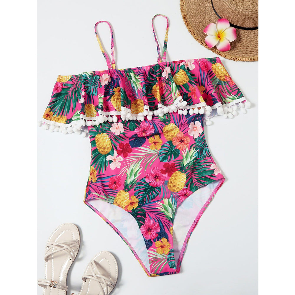 One Piece Swimsuit Swimwear Women Print Ruffle Swimsuit Bodysuit Monokini Female Padded Bathing Suits Beach Wear Summer