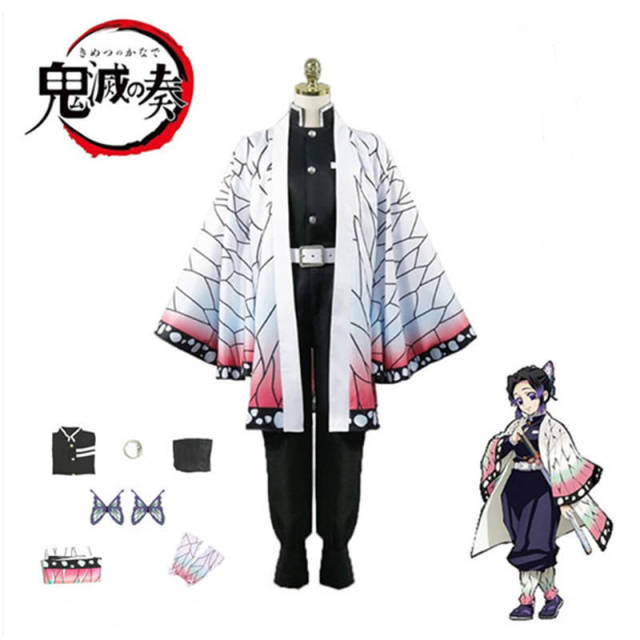 Anime Demon Slayer Kimetsu No Yaiba Kochou Shinobu Cosplay Costume Wig Set Kimono Uniform Halloween Anime Costumes for Adult Kid