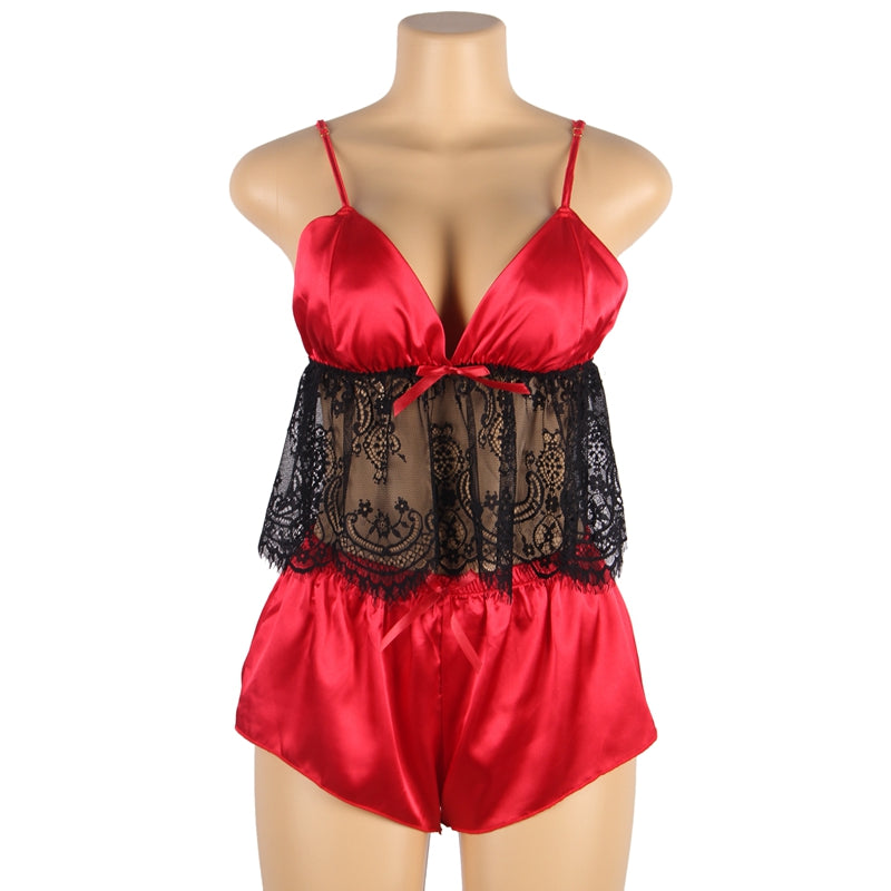 Comeondear Spaghetti Strap Pajama Set Sleeveless Pyjamas Sleep Shorts Set Big Size Lace Trim Pijama Suit Sleepwear Sexy Nighties