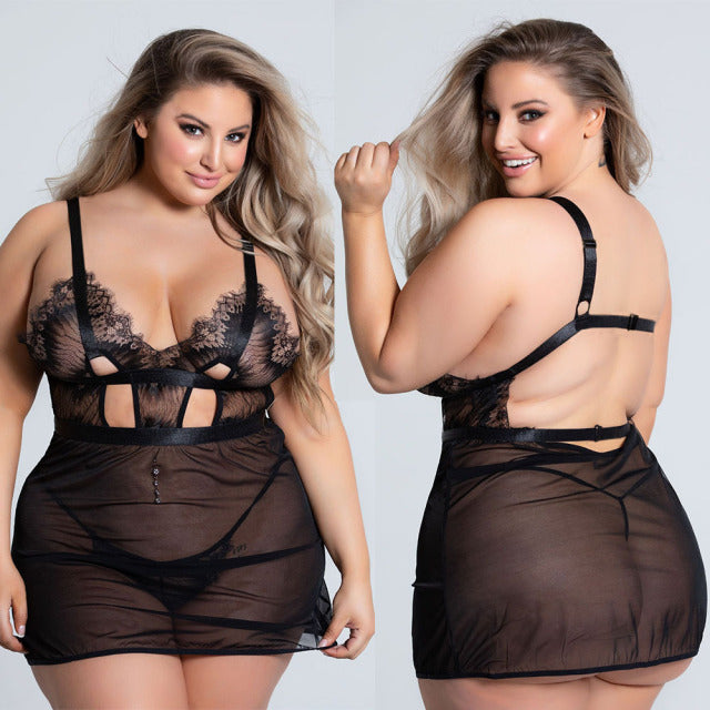 5XL Plus Size Women Lace Bodysuit Sexy Lingerie Sleepwear Mesh Lace Floral See-through Teddies Catsuit Erotic Sex Costume