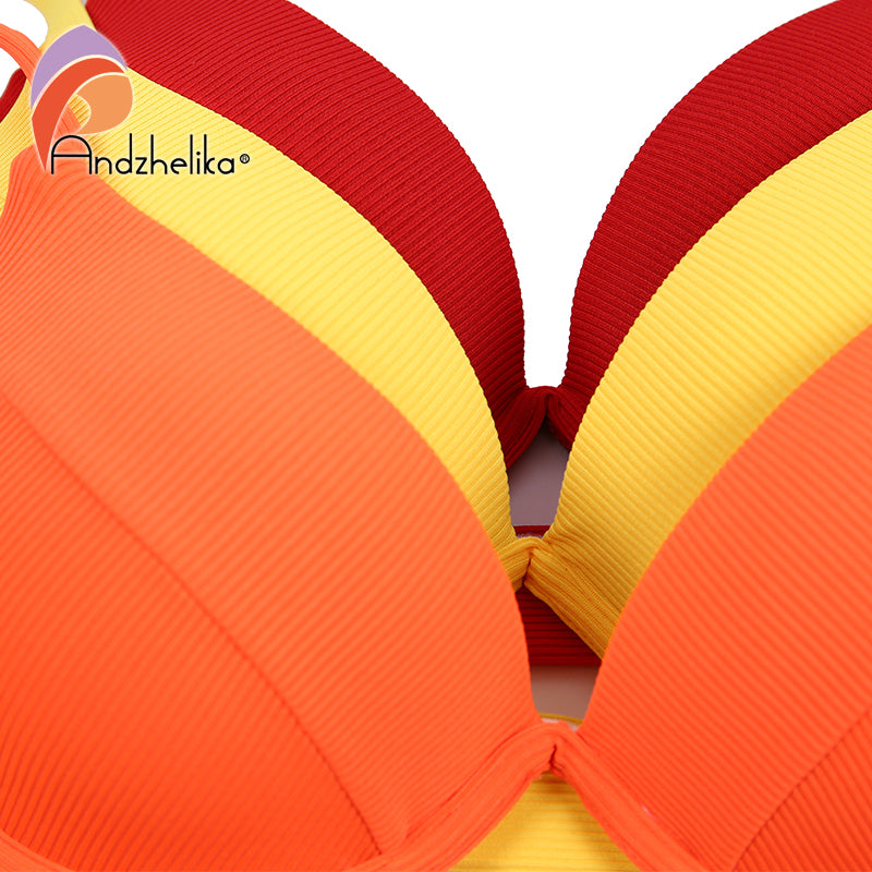Andzhelika Sexy Bikinis Set Swimsuits Women Push Up Swimwear Ribbed Strap Bathing Suit Biquini Bikini New Beachwear