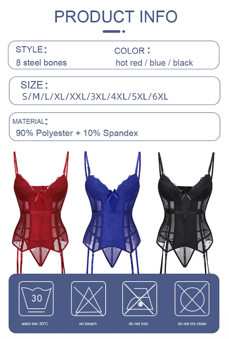 Women Dress Underwear Corsets Bustier Underwire Bra Bodysuit Briefer Body Shaper Sexy Lingerie with Garter Belt Waist Trainer
