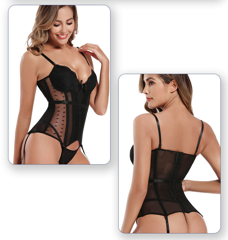 Women Dress Underwear Corsets Bustier Underwire Bra Bodysuit Briefer Body Shaper Sexy Lingerie with Garter Belt Waist Trainer