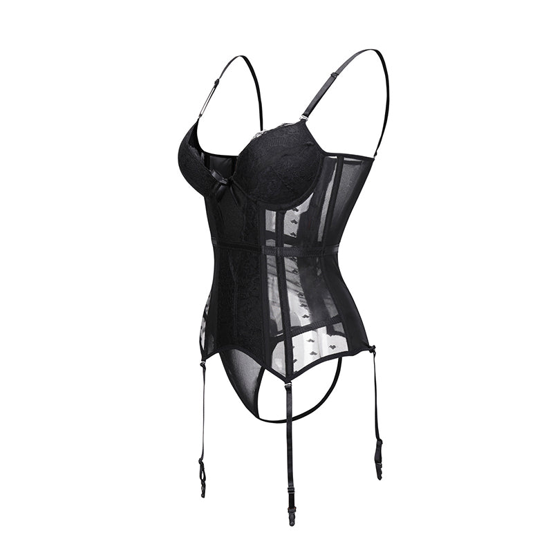 Women Dress Underwear Corsets Bustier Underwire Bra Bodysuit Briefer Body Shaper Sexy Lingerie with Garter Belt Waist Trainer