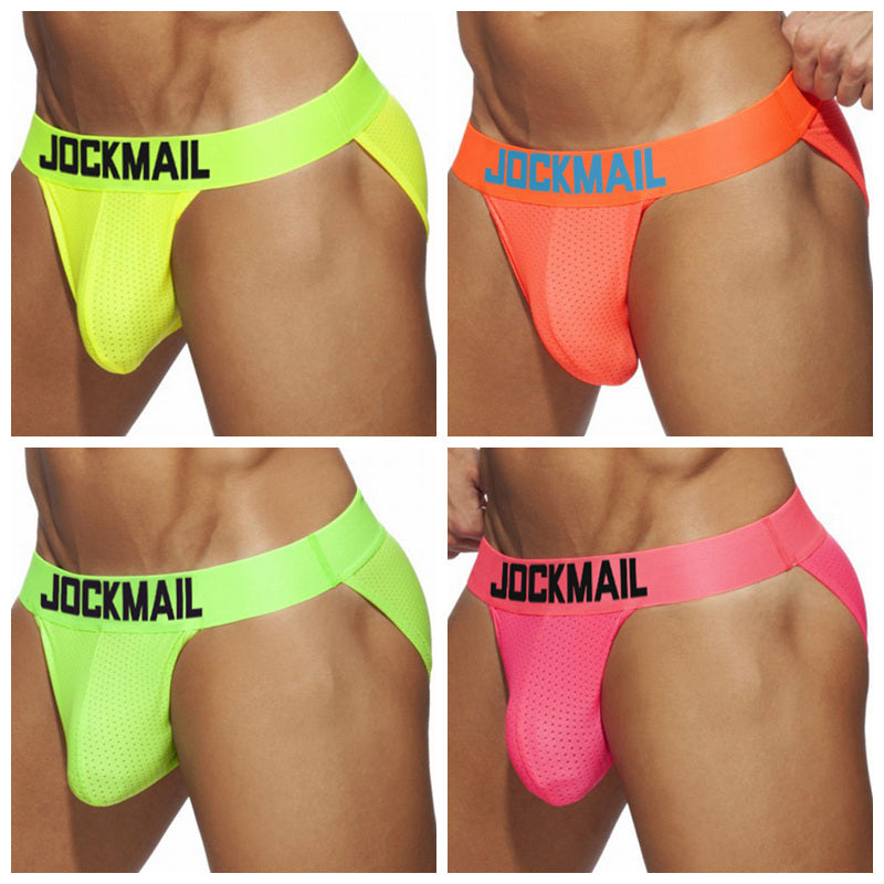 JOCKMAIL fashion solid color men underwear polyester fiber mesh boxer briefs sports breathable underpants low waist large trunks