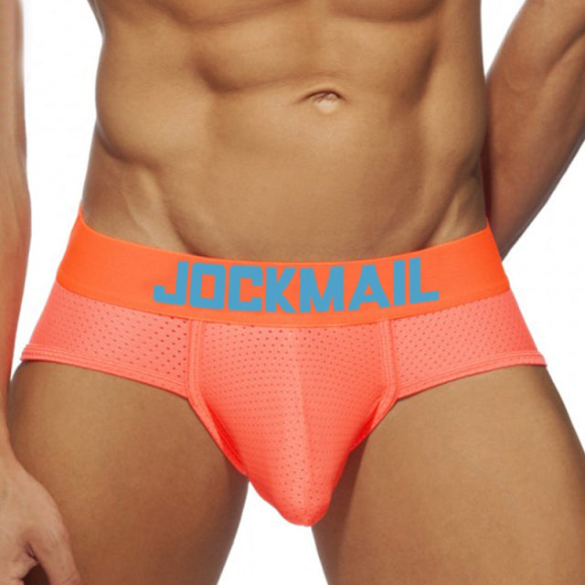 JOCKMAIL fashion solid color men underwear polyester fiber mesh boxer briefs sports breathable underpants low waist large trunks