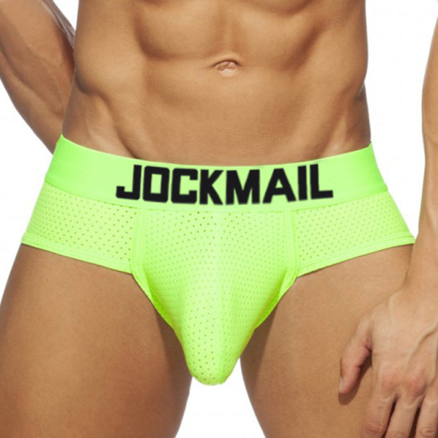 JOCKMAIL fashion solid color men underwear polyester fiber mesh boxer briefs sports breathable underpants low waist large trunks