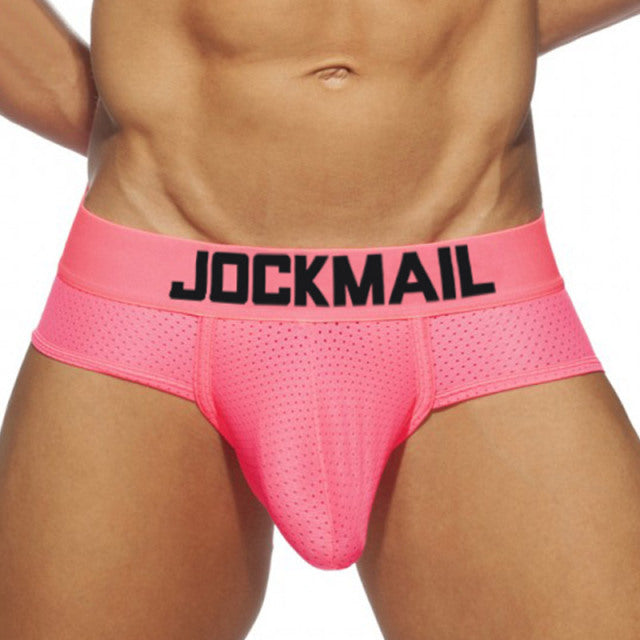 JOCKMAIL fashion solid color men underwear polyester fiber mesh boxer briefs sports breathable underpants low waist large trunks