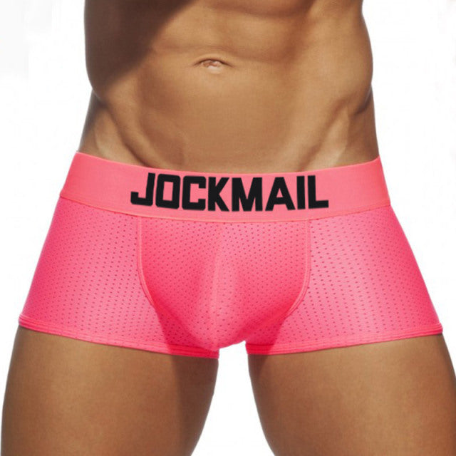 JOCKMAIL fashion solid color men underwear polyester fiber mesh boxer briefs sports breathable underpants low waist large trunks