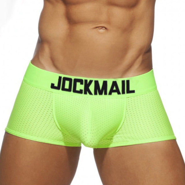 JOCKMAIL fashion solid color men underwear polyester fiber mesh boxer briefs sports breathable underpants low waist large trunks