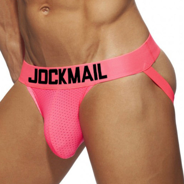 JOCKMAIL fashion solid color men underwear polyester fiber mesh boxer briefs sports breathable underpants low waist large trunks