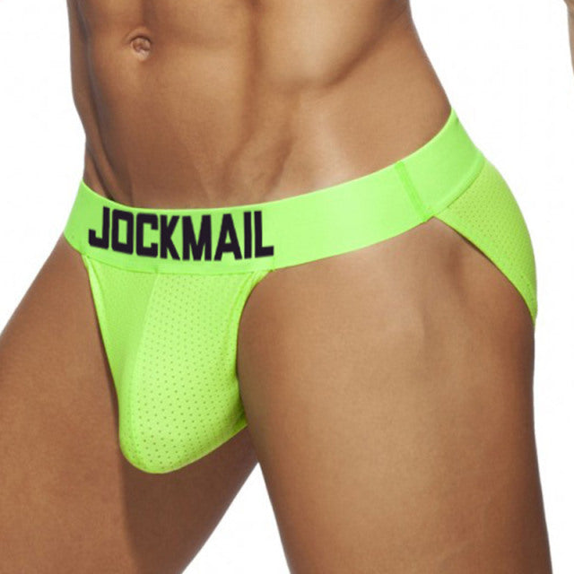 JOCKMAIL fashion solid color men underwear polyester fiber mesh boxer briefs sports breathable underpants low waist large trunks